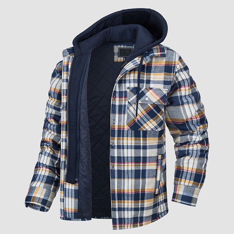 Men’s Plaid Hooded Cotton-Padded Jacket