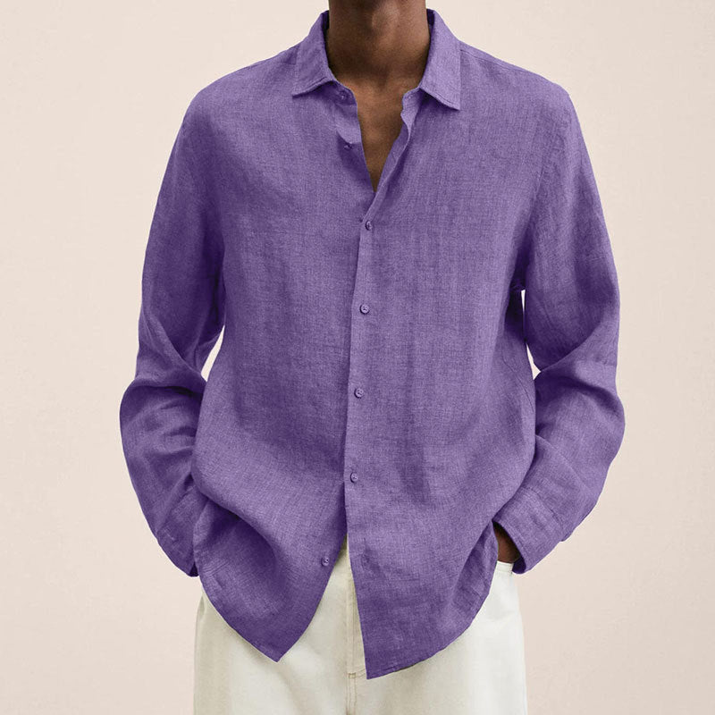 Men’s Cotton Linen V Neck Long Sleeve Shirt