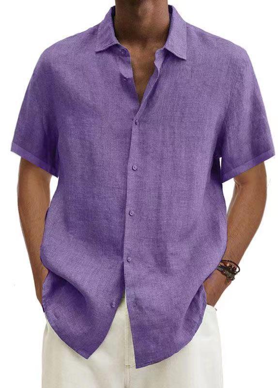 Men Cotton Linen V Neck Button Shirt