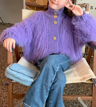 Girls Solid Color Knit Cardigan Jacket