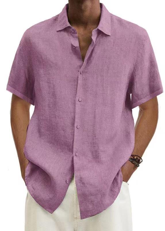 Men Cotton Linen V Neck Button Shirt