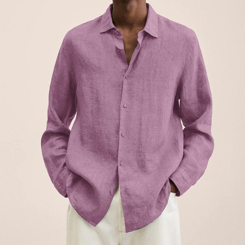 Men’s Cotton Linen V Neck Long Sleeve Shirt