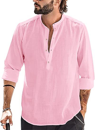 Men’s Stand Collar Cotton Linen Casual Shirt