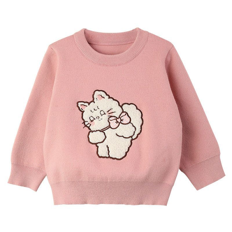 Cartoon Embroidered Knit Sweater for Girls