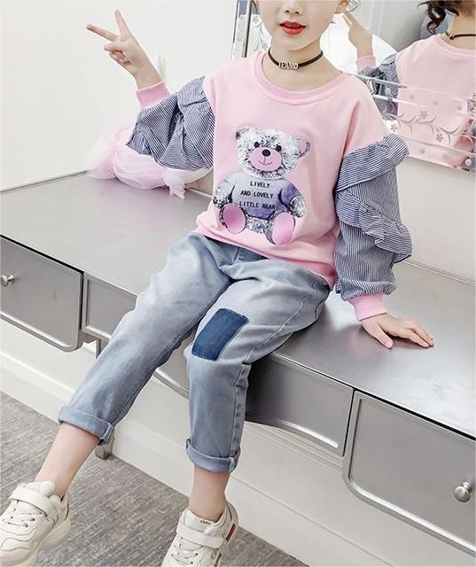 Girls’ Soft Striped Long-Sleeve Sweatshirt