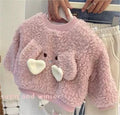 Girls' Fleece-Lined Lamb Cartoon Sweatshirt