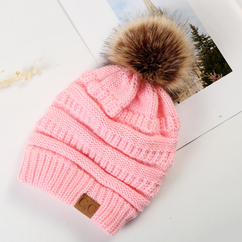 Ponytail Knitted Wool Hat With Pom Accent