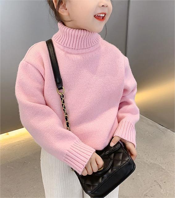 Soft Warm High-Neck Knit Top for Girls
