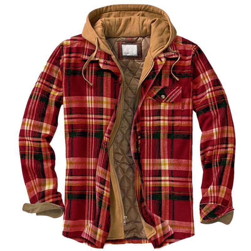 Men’s Thick Cotton Plaid Hooded Jacket