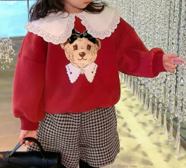 Girls Cartoon Style Warm Lapel Sweatshirt
