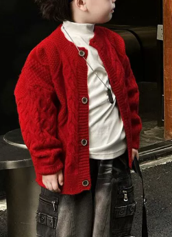 Boys Solid Color Knit Cardigan Sweater
