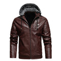 Men’s Slim Fit Hooded Leather Jacket with Stand Collar