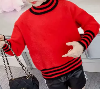 Girls Velvet Half Turtleneck Knit Sweater