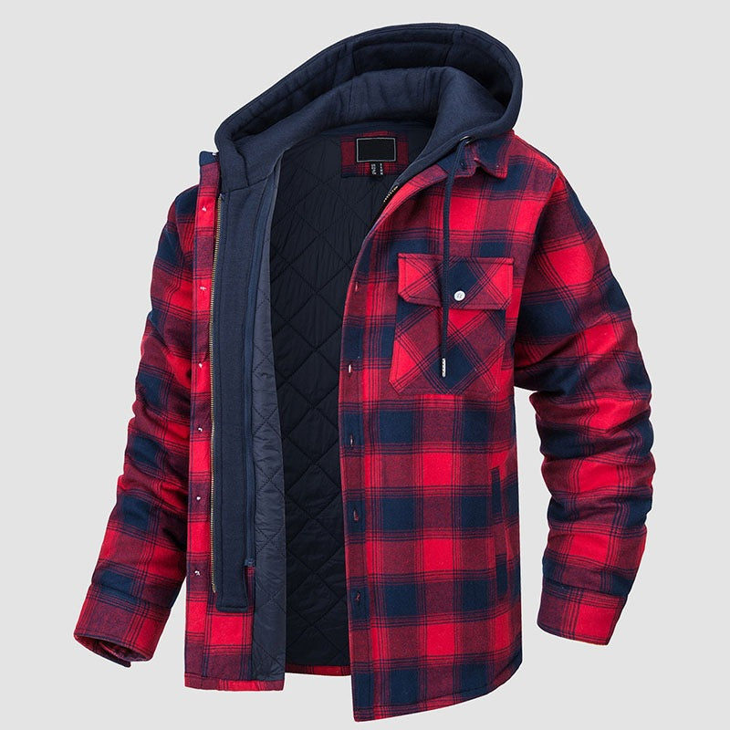 Men’s Plaid Hooded Cotton-Padded Jacket