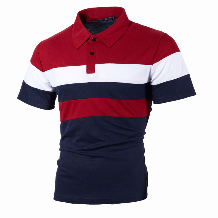 Striped Chest Colorblock Lapel Short Sleeve Shirt**