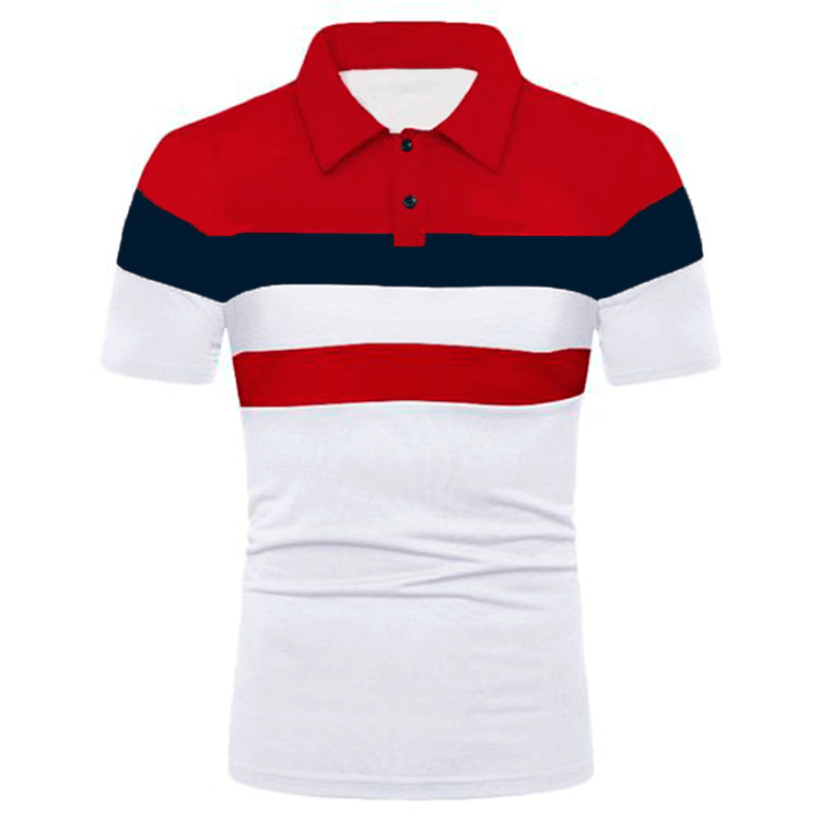 Striped Chest Colorblock Lapel Short Sleeve Shirt**