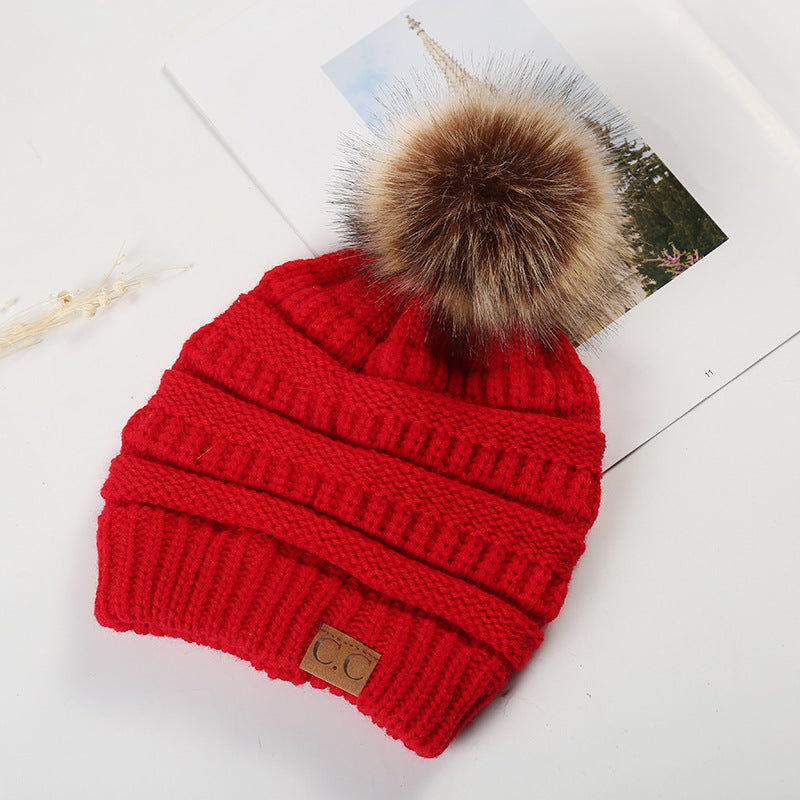 Ponytail Knitted Wool Hat With Pom Accent