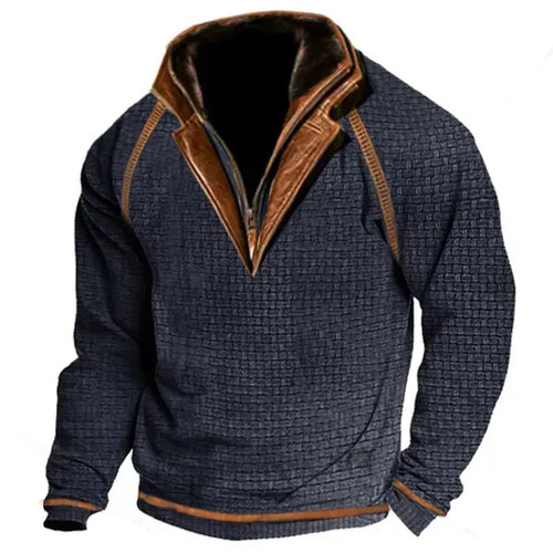 Contrast Zip Stand Collar Men’s Street Sweater