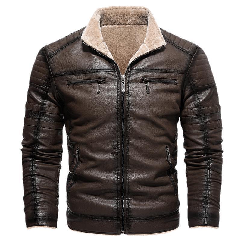 Men’s Retro Thickened PU Leather Plush Winter Coat