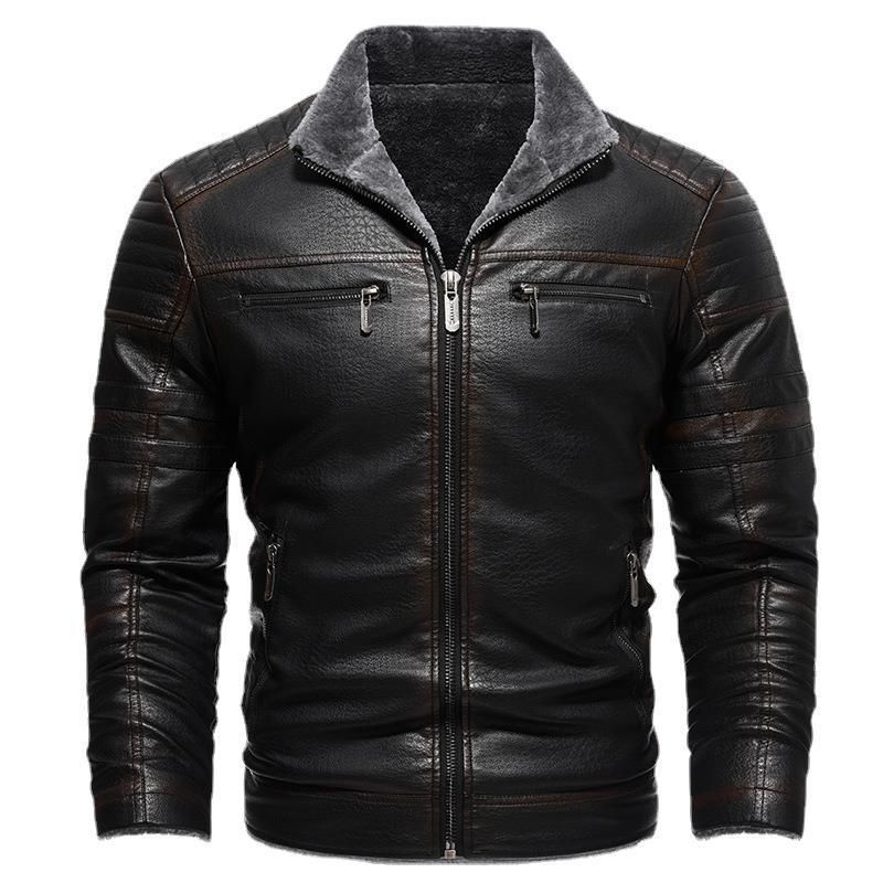 Men’s Retro Thickened PU Leather Plush Winter Coat