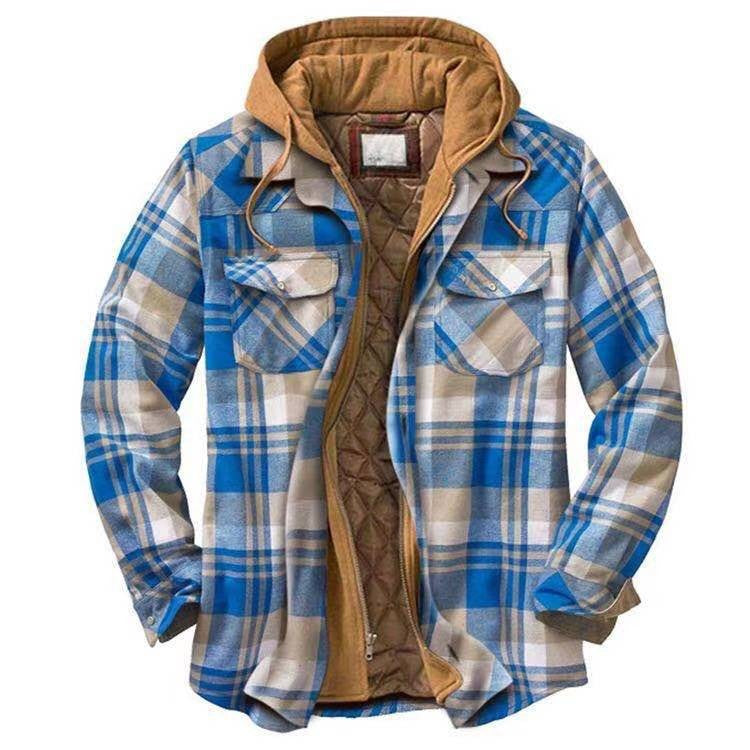 Men’s Thick Cotton Plaid Hooded Jacket