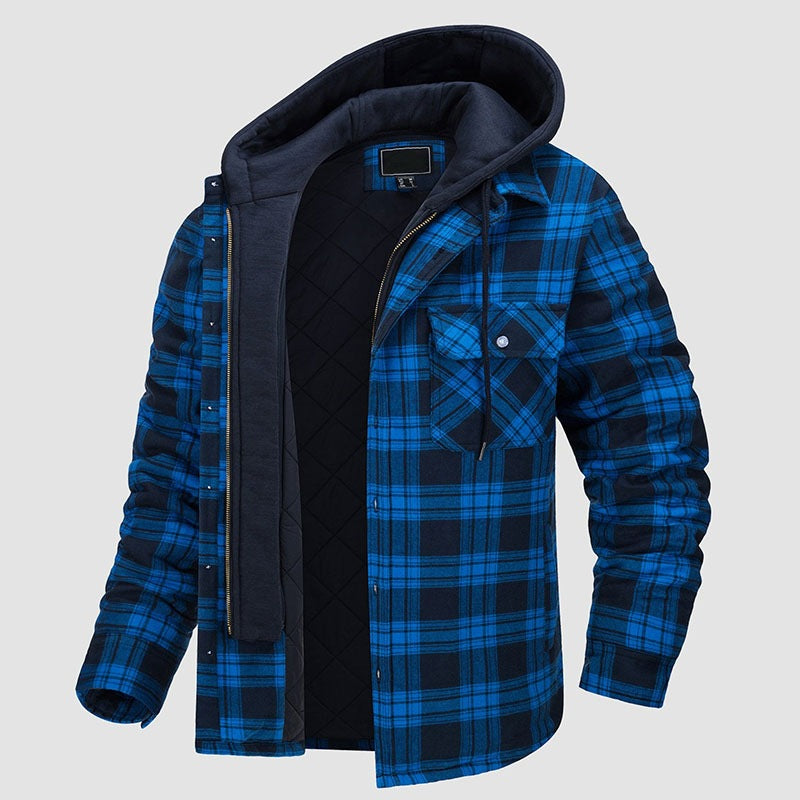 Men’s Plaid Hooded Cotton-Padded Jacket