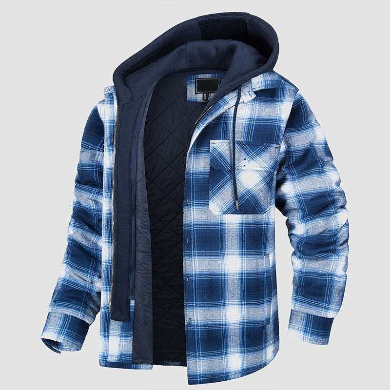 Men’s Plaid Hooded Cotton-Padded Jacket