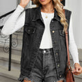 Women's Washed Hooded Denim Vest - Casual Sleeveless Jean Jacket Waistcoat Top with Pockets, Vintage Look - Indie Fashio