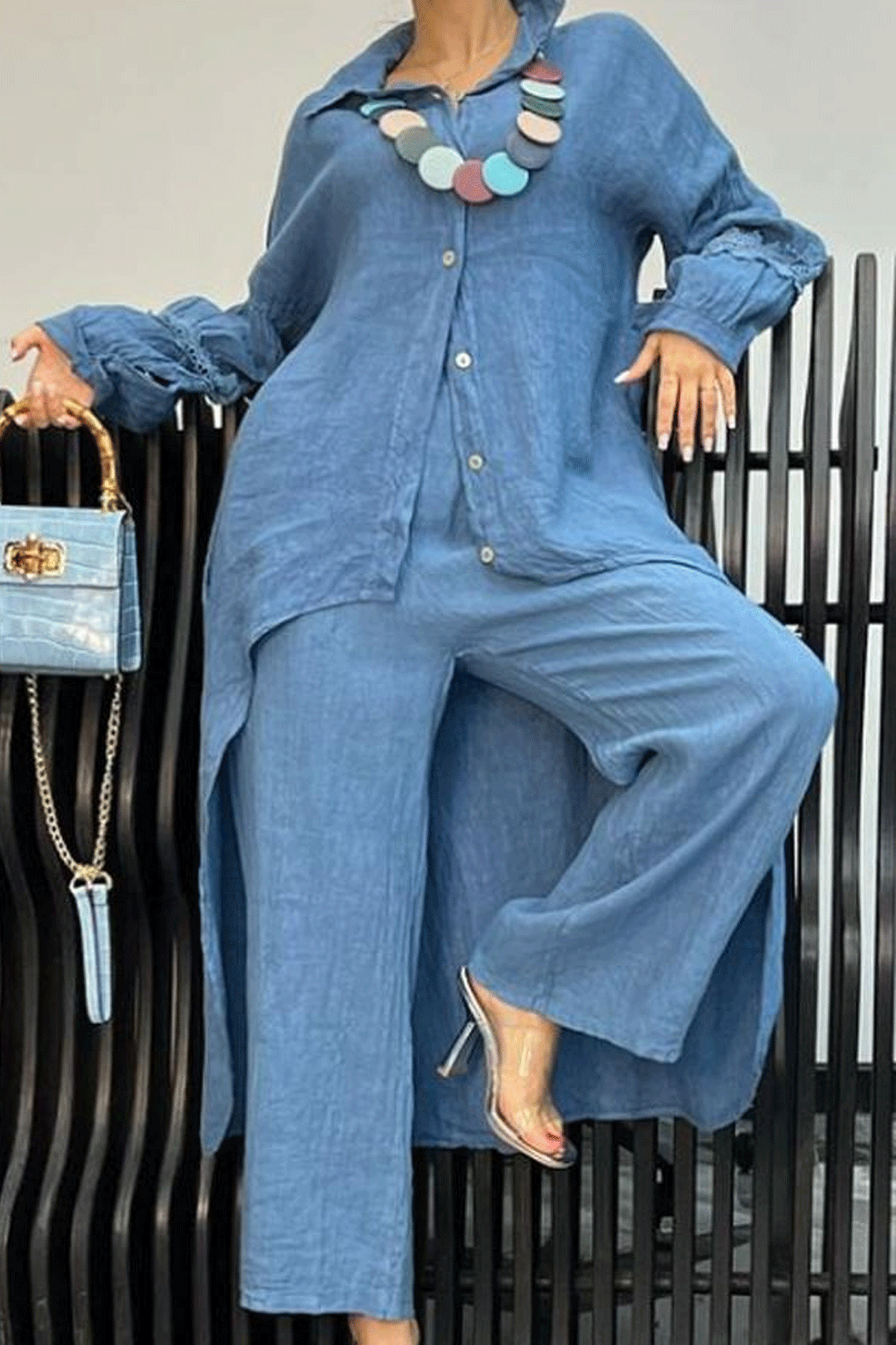 Women's Long Sleeve Hem Top and Matching Pants Two-Piece Set