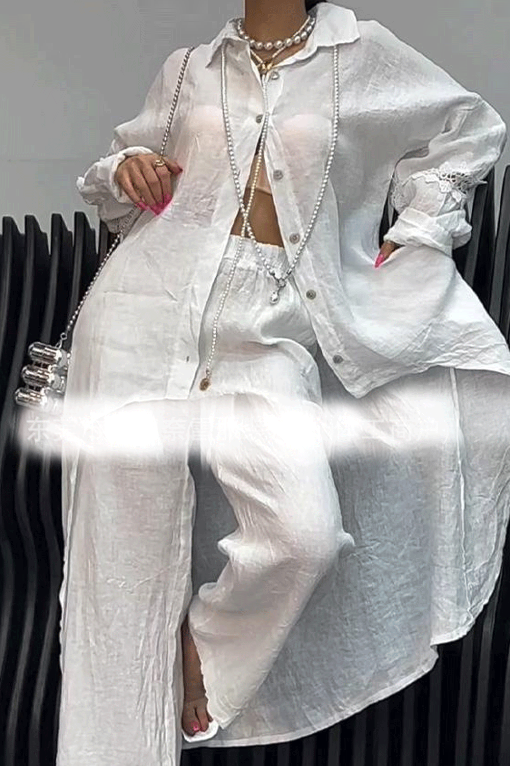 Women's Long Sleeve Hem Top and Matching Pants Two-Piece Set