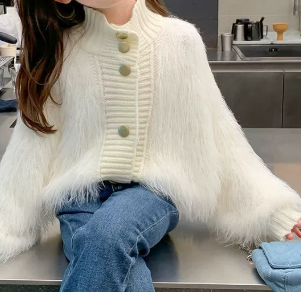 Girls Solid Color Knit Cardigan Jacket