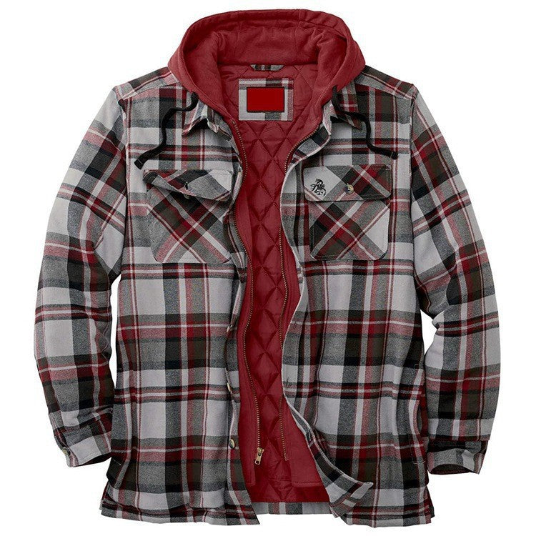 Men’s Thick Cotton Plaid Hooded Jacket