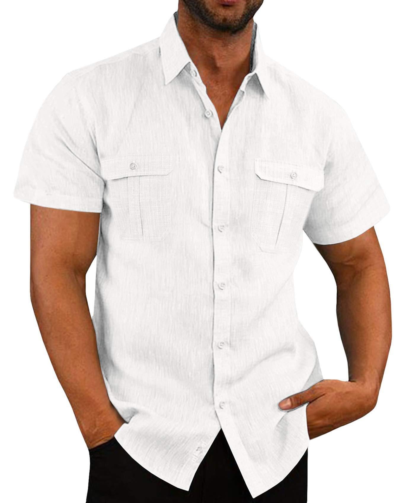 Men Double Pocket Cotton Linen Casual Shirt