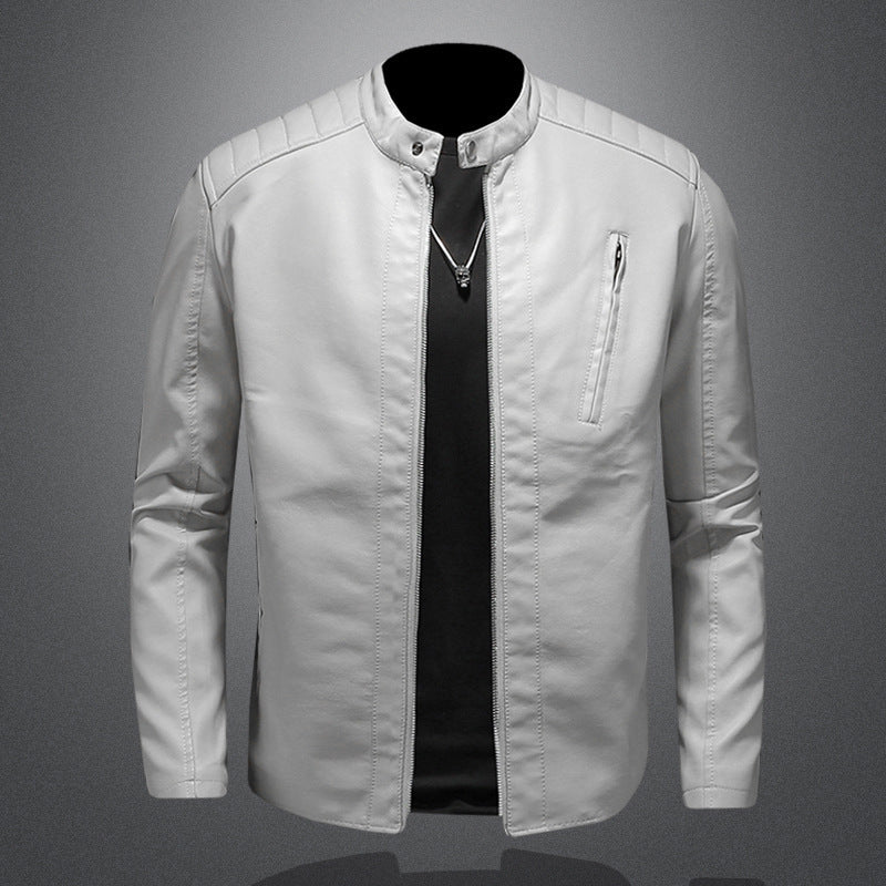 Men’s Stand Collar Casual Motorcycle Leather Jacket