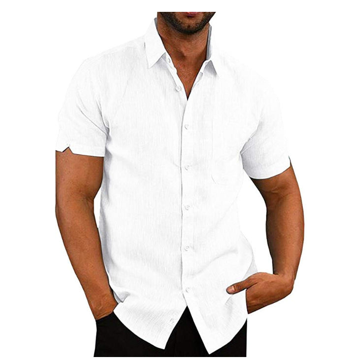 Men’s Breathable Linen Button Shirt Casual Summer Lapel Short Sleeve Top