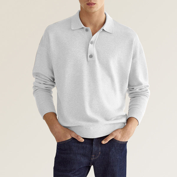 Men's Casual Long Sleeve V Neck Button Polo Shirt