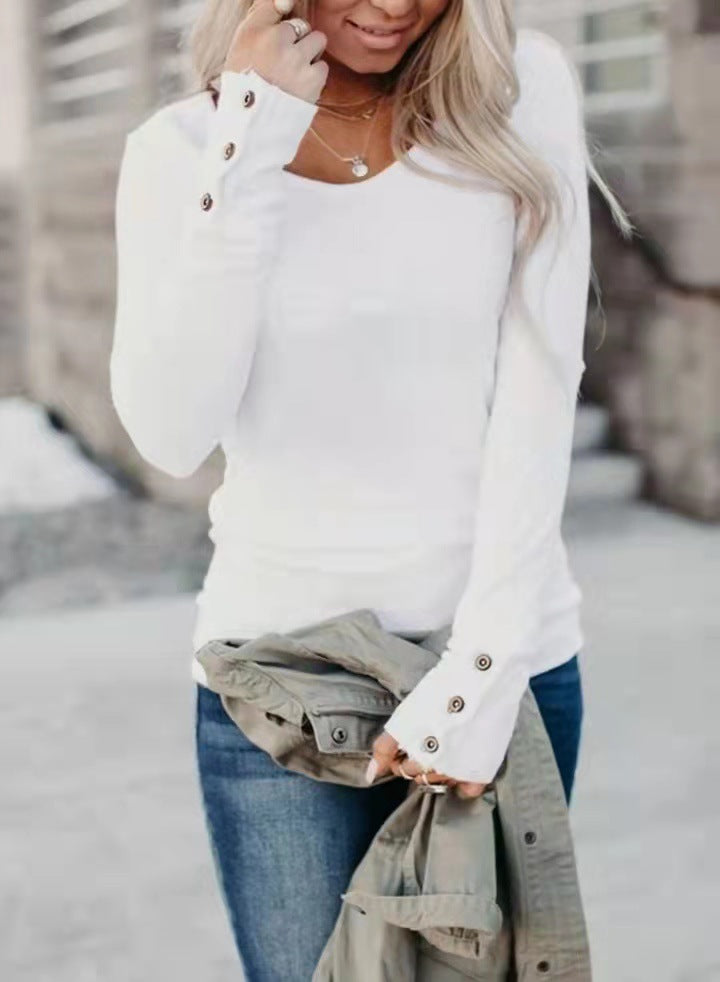 Solid Color Crewneck Long Sleeve T Shirt