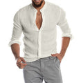 Men’s Solid Linen Stand Collar Long Sleeve Shirt