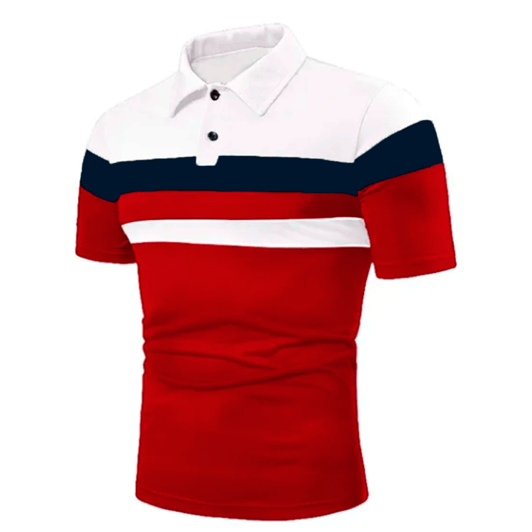 Striped Chest Colorblock Lapel Short Sleeve Shirt**