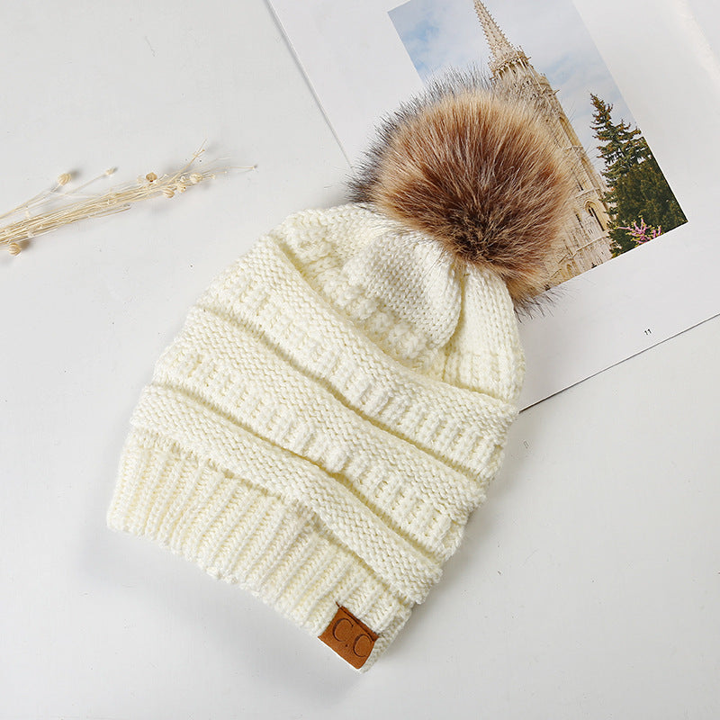 Ponytail Knitted Wool Hat With Pom Accent