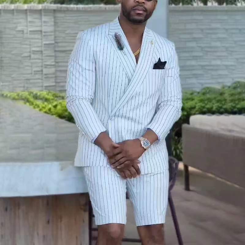 British Style Casual Striped Shorts Suit