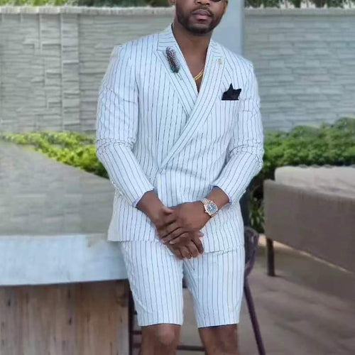 British Style Casual Striped Shorts Suit