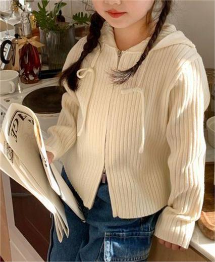 Girls Striped Zipper Cardigan