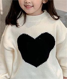 Heart Pattern Knit Pullover for Girls