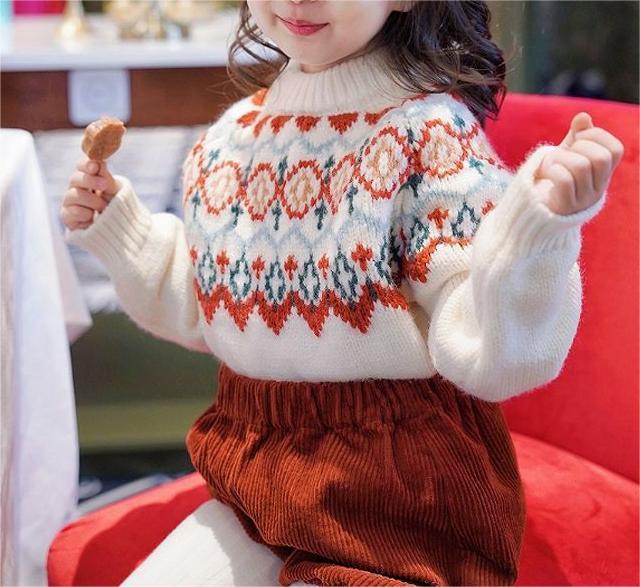 Adorable Lantern Sleeve Knit Sweater for Girls