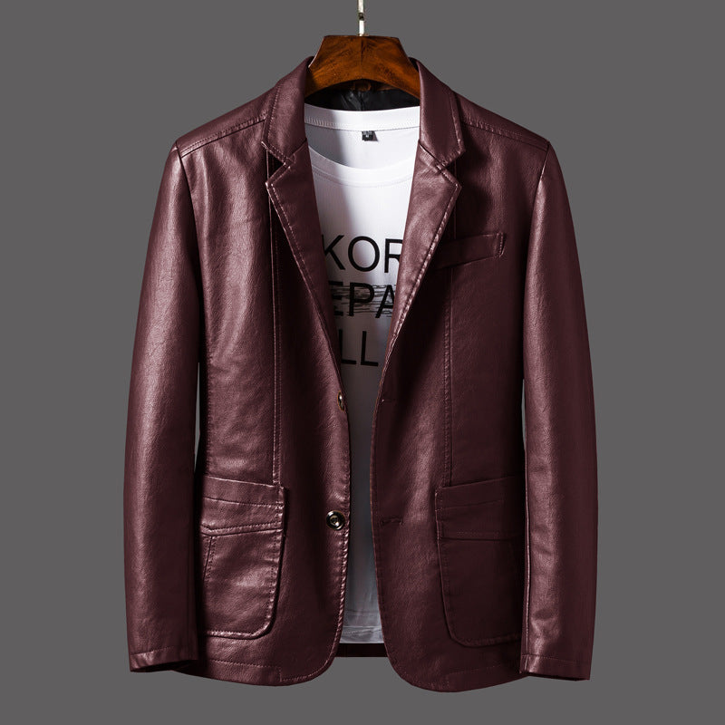 Men’s Suit Collar Business Casual Leather Jacket
