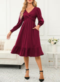 Women Wrap Style V Neck Flowing Dress
