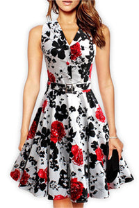 Women Floral V Neck Halter Skirt Dress