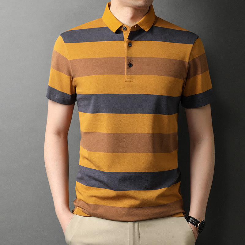 Men’s Embroidered Stripe Casual Polo Shirt