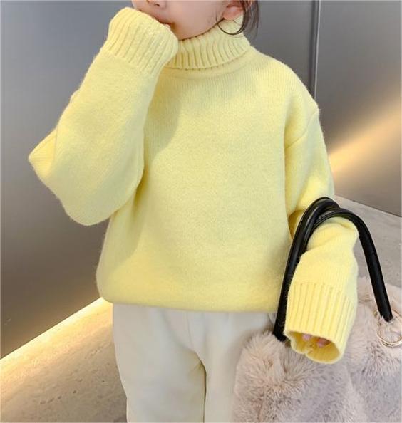 Soft Warm High-Neck Knit Top for Girls